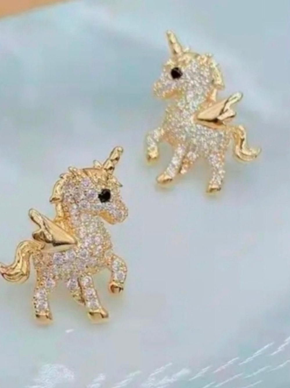 Kids Gold Unicorn Crystal Stud Earrings - Gold Unicorn Earrings